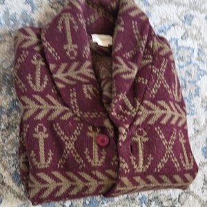 Men's Burgundy Anchor Pattern Cardigan. Size M